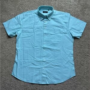 NWT Spier & Mackay Short Sleeve Cotton Button-Down Dress Shirt Aqua Green 17 1/2